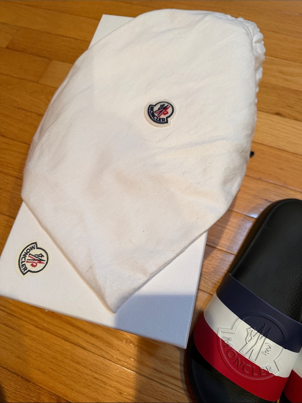 Moncler Men’s Tricolor Logo Strap Slide Sandals in Navy White Red - Picture 3 of 11